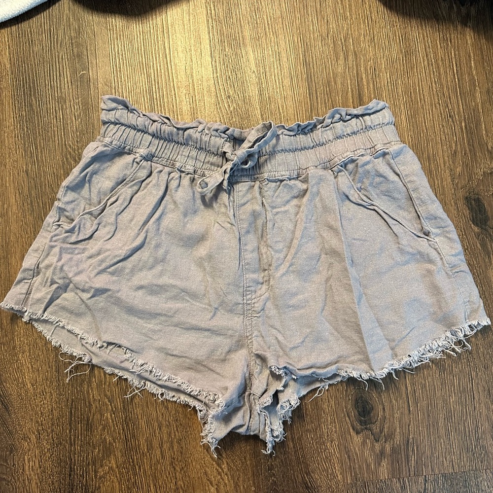 Rewash High Waist Frayed Hem Gray Shorts